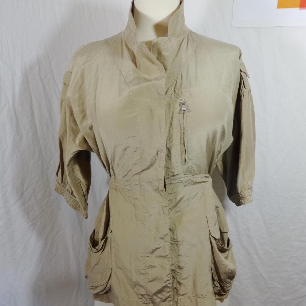 PRADA Tan Silk Blend Blouse Size 12 (Euro 42)